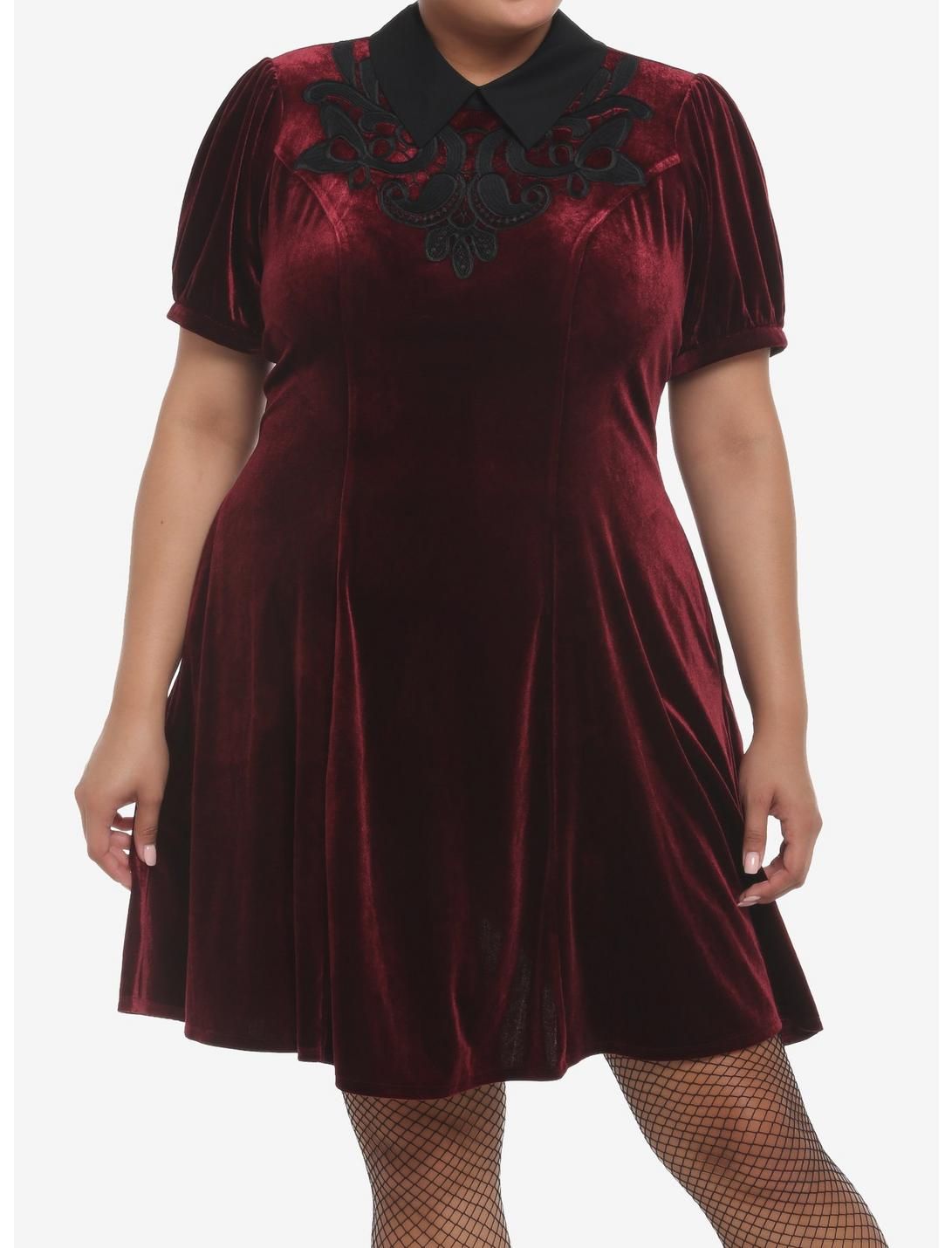 Burgundy Velvet Collar Dress Plus Size | Hot Topic