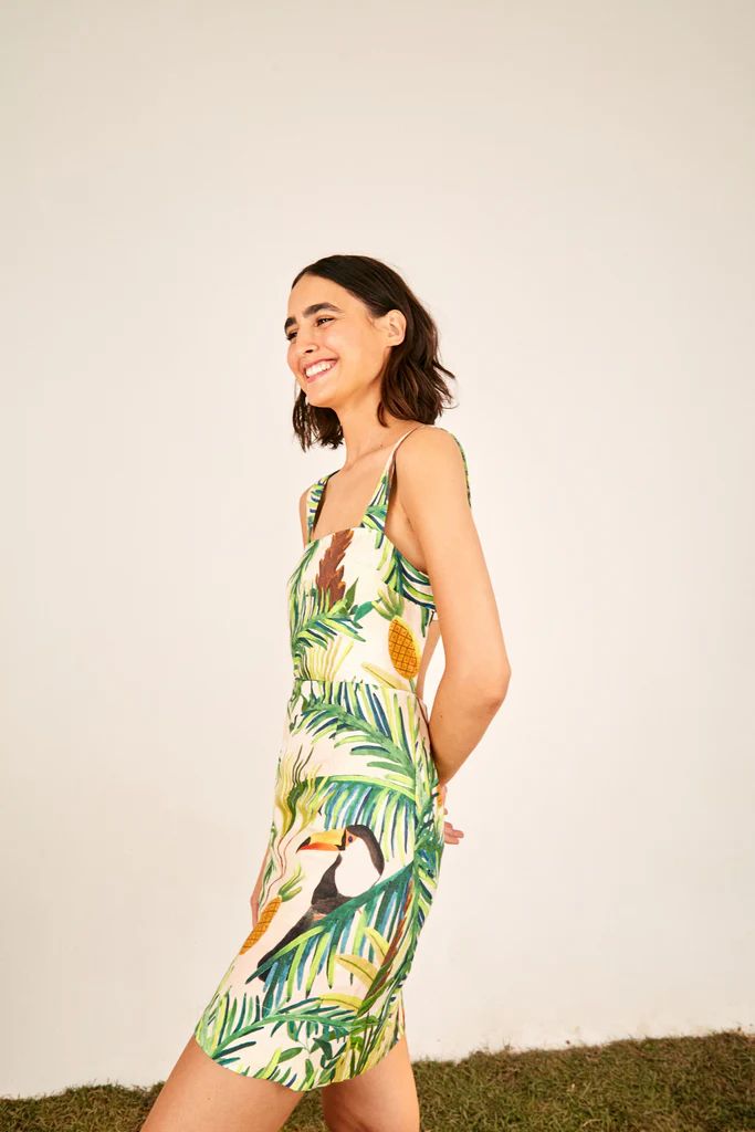 toucan paradise back belt mini dress | FarmRio