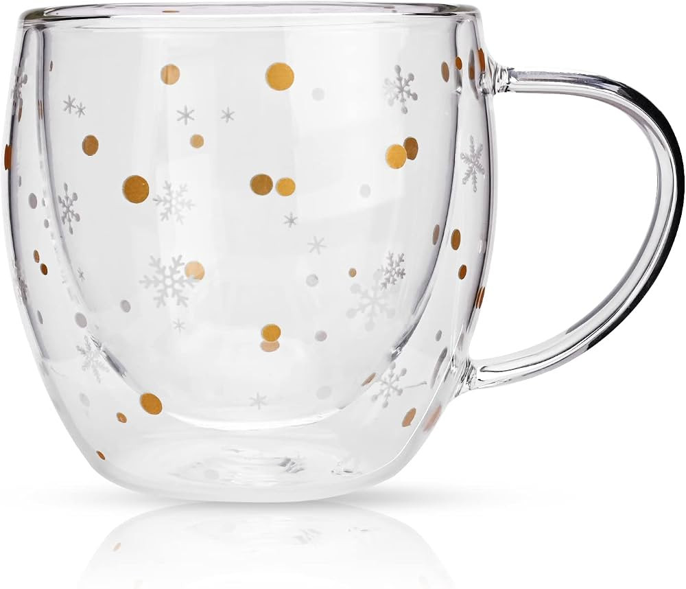 Double Walled Glass Mugs, Transparent Snowflakes Coffee Cup with Handles, Heat Resistant Glass Co... | Amazon (US)