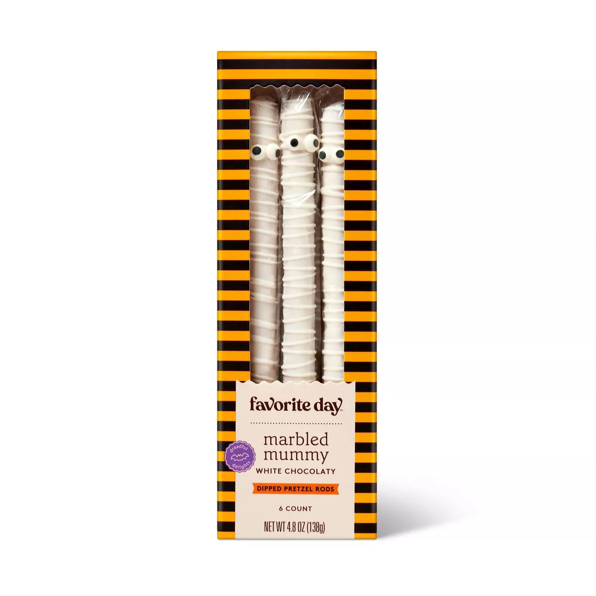 Halloween Marbled Mummy White Chocolaty Dipped Pretzel Rods - 4.8oz - Favorite Day™ | Target