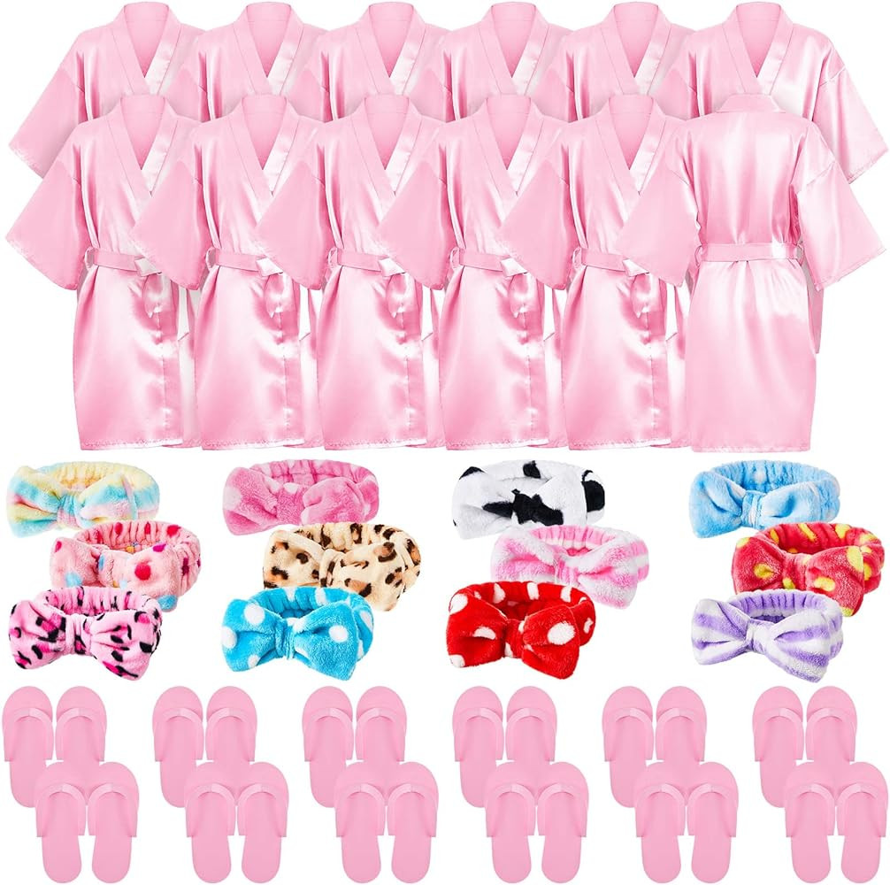 Xuhal 36 Pcs Spa Party Supplies for Girls 12 Kimono Robe V Neck Bathrobe 12 Soft Spa Headband 12 ... | Amazon (US)
