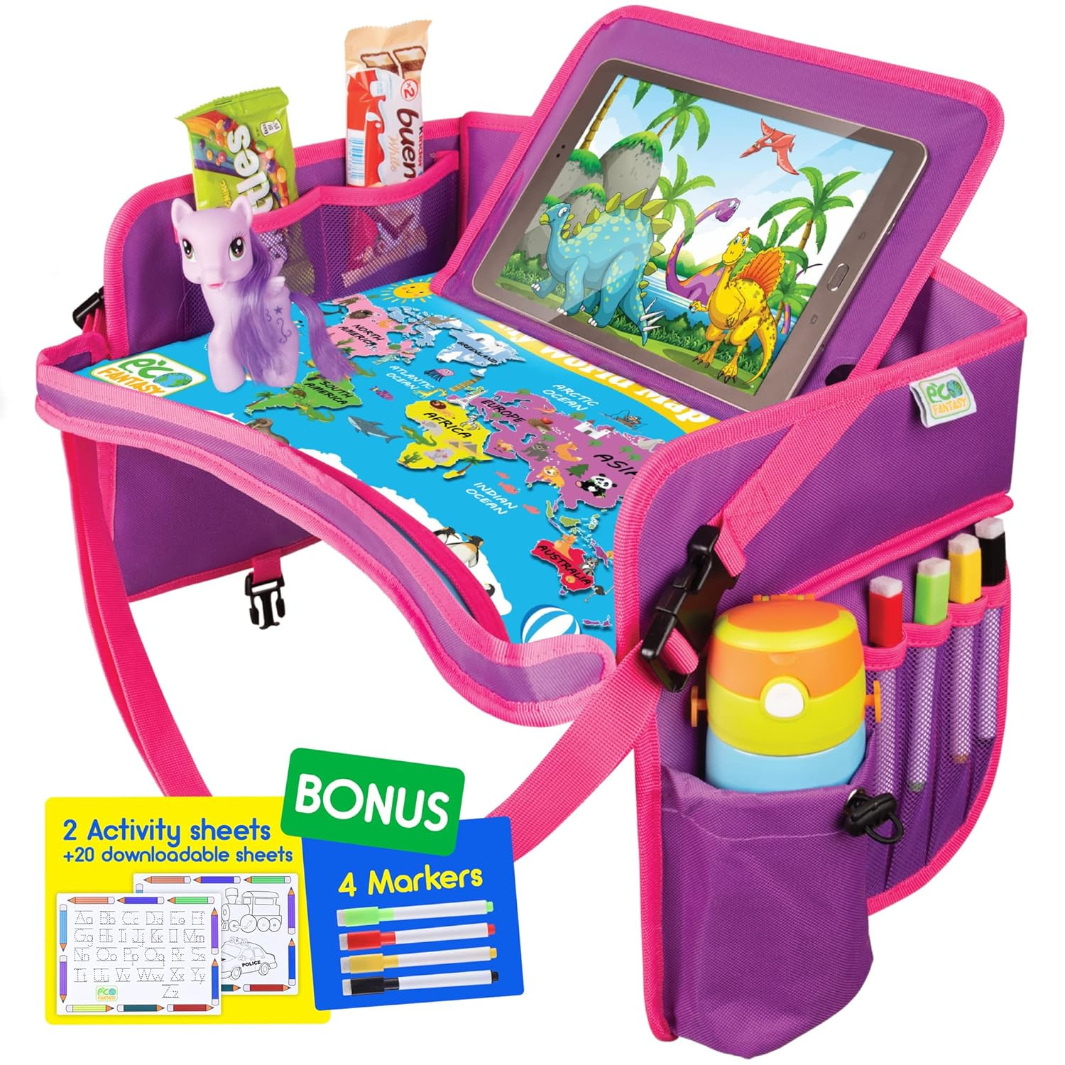 Amazon.com: ECOFANTASY Kids Travel Tray w/Dry Erase Top - Car Seat Travel Tray Table for Toddler ... | Amazon (US)