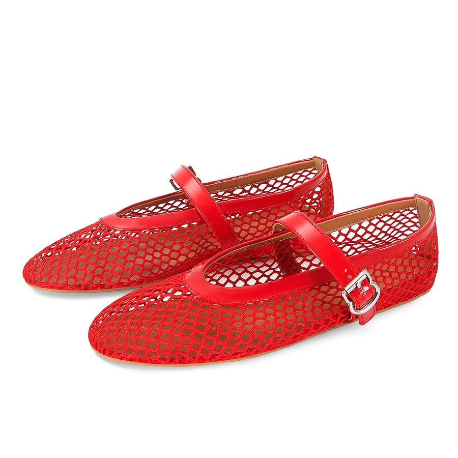 MICIFA Women's Mesh Ballet Flats Fishnet Ballerina Flats Buckle Strap Mary Jane Shoes Causal Dail... | Amazon (US)