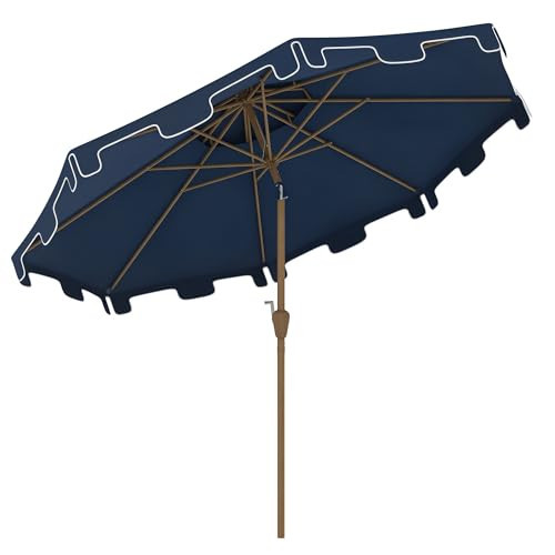 Outsunny 9' Patio Umbrella with Push Button Tilt and Crank, Double Top Ruffled Outdoor Market Table Umbrella with 8 Ribs, for Garden, Deck, Pool, Dark Blue | Amazon (US)