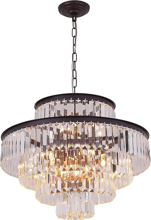 24" Oil Brown Crystal Chandelier, Modern 5-Tier Ceiling Light with Clear Crystal Prisms, Luxury P... | Amazon (US)