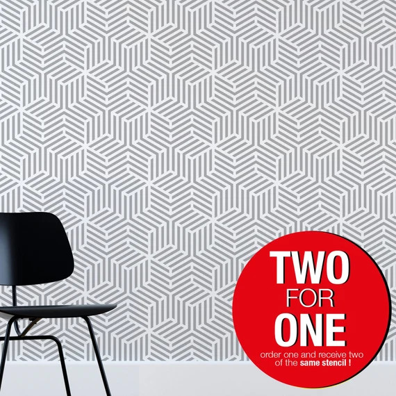 Linear Hexagon Geometric LARGE WALL STENCIL Modern Wall | Etsy | Etsy (US)