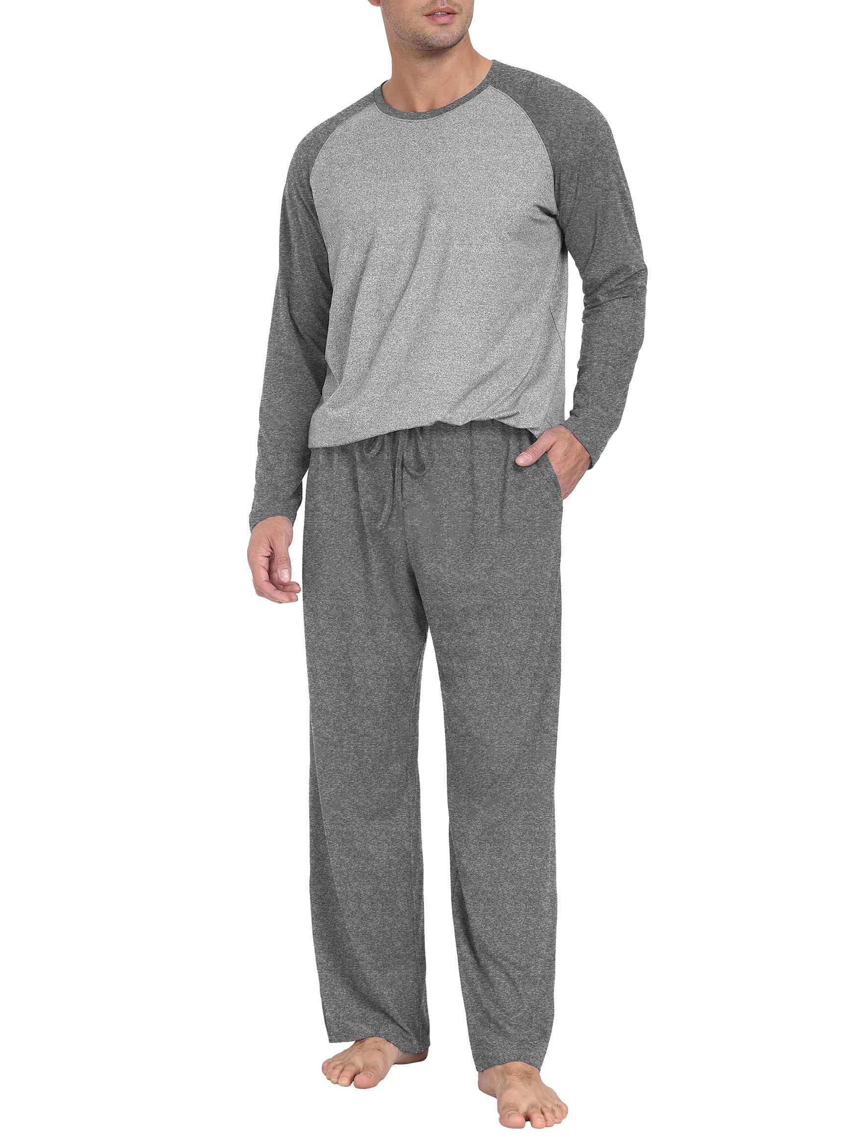MINTREUS Men's Pajama Set Lightweight Sleepwear Long Sleeve Shirts and Bottoms Soft Comfy Pjs wit... | Walmart (US)