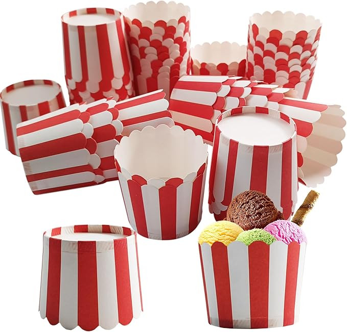 50 Pcs Mini Red Striped Baking Paper Cups - Disposable, Paper, Multi-purpose, Birthday Party, Bab... | Amazon (US)