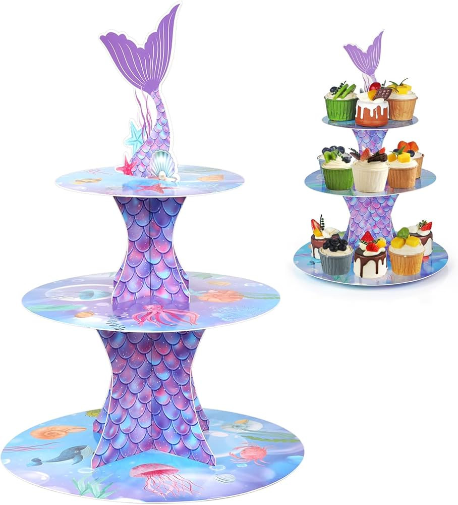 Mermaid Cupcake Stand, Little Mermaid Birthday Party Decorations Supplies Favor Under The Sea The... | Amazon (US)