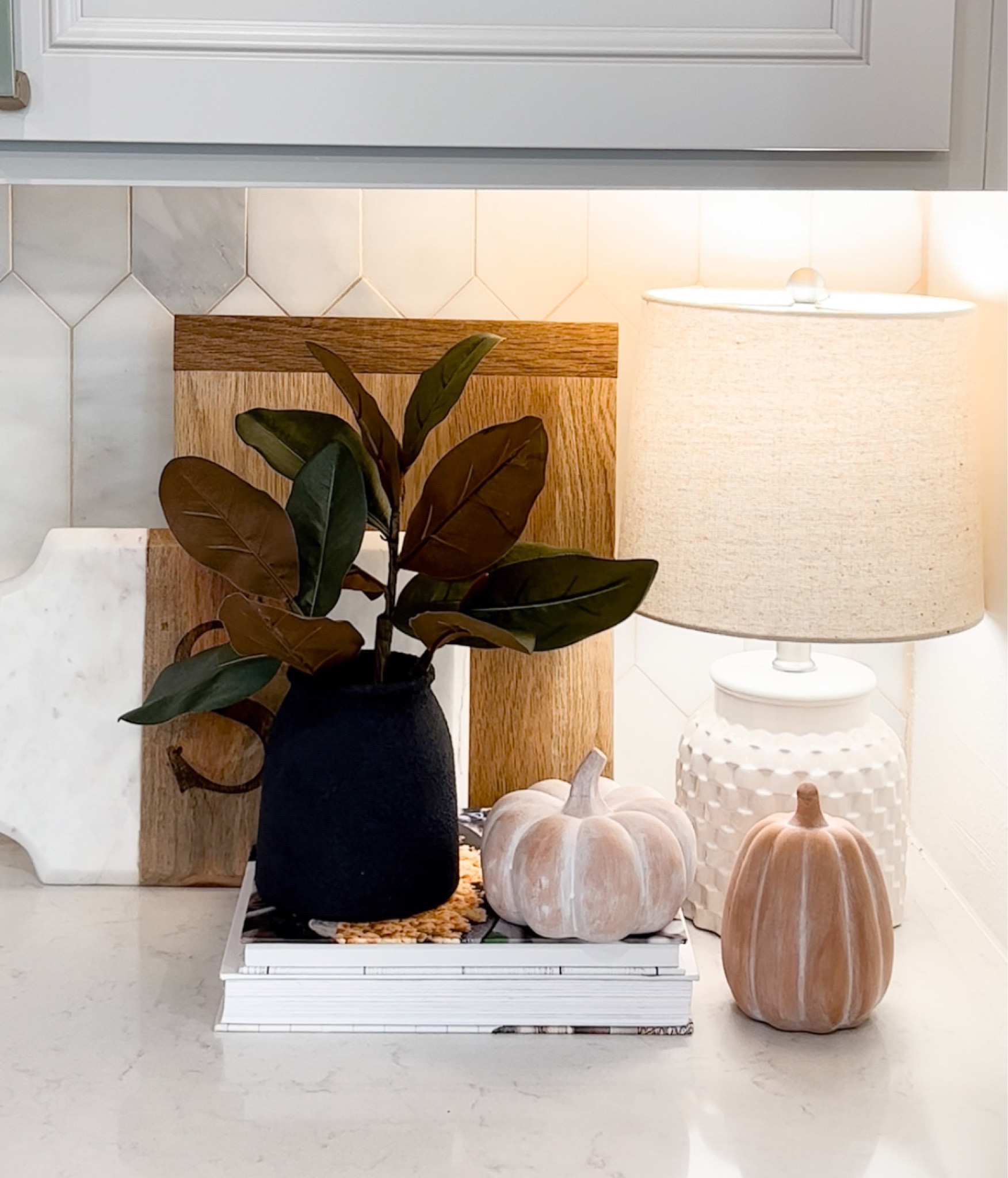 September first! Means the pumpkins come out 🍂😋 FALL IS (almost) HERE! 

Pumpkins used in this pic are from dollar section at Target but can’t find them online. 

Target // fall // fall decor // pumpkins // kitchen // kitchen decor // kitchen fall decor // autumn // cutting board // charcuterie boards // magnolia // magnolia branch // magnolia stem // lamp // cook books // vase 

#LTKhome #LTKunder50 #LTKSeasonal