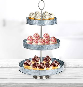 Mind Reader Galvanized Steel Round Cupcake Tower, Dessert Stand with Handle, Rustic Design Appeti... | Amazon (US)