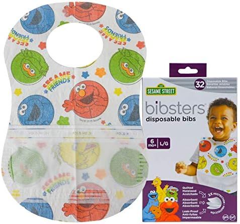 Bibsters Sesame Street Large Disposable Bibs with Patented Crumb-Catcher, Leakproof Liner, and Re... | Amazon (US)