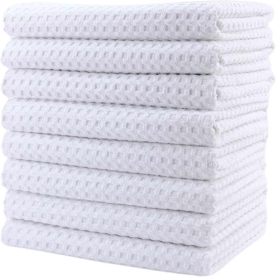 POLYTE Ultra Premium Microfiber Kitchen Dish Hand Towel Waffle Weave, 8 Pack (16x28 in, White) | Amazon (US)