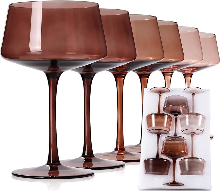 Amber Coupe Glasses Set of 6, Hand Blown Brown Martini Glasses 13Oz, Champagne & Cocktail Luxury ... | Amazon (US)
