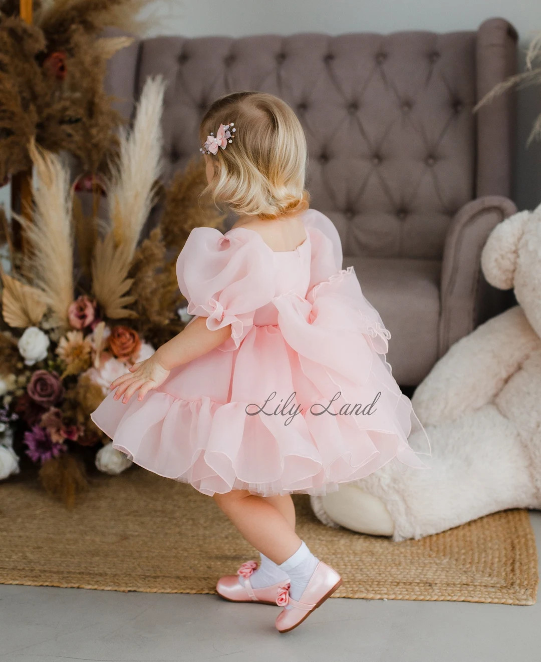 Pink Birthday Toddler Dress, Flower Girl Dress, Puffy Sleeve, Organza Prom Gown, Special Occasion... | Etsy (US)