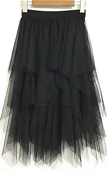 LBKKC Women's Tulle Skirt Formal High Low Asymmetrical Midi Tea-Length Elastic Waist Tutu Skirts | Amazon (US)