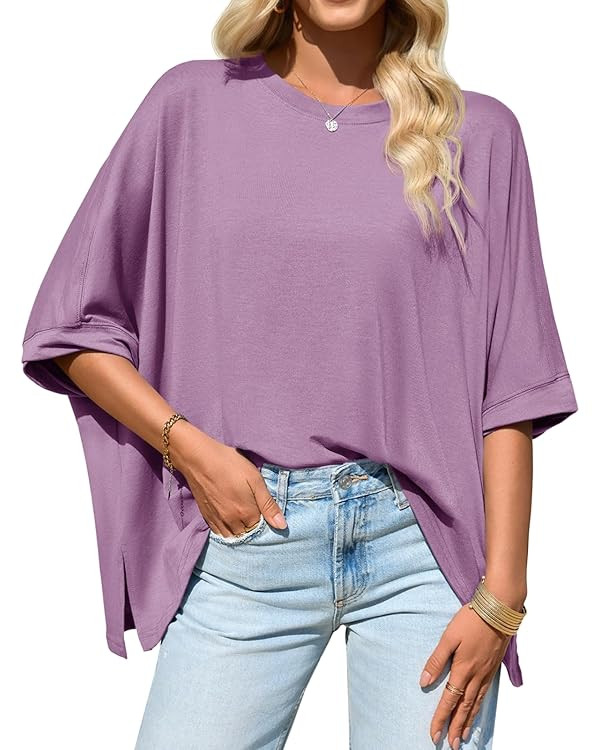 Tankaneo Womens Oversized Tshirts Batwing Short Sleeve Asymmetric Hem Tops Summer Casual Loose Fi... | Amazon (US)