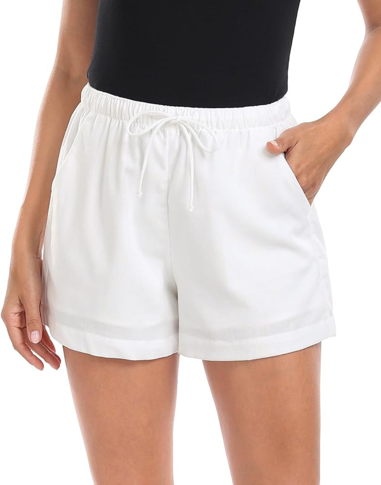 HDE Women's Linen Blend Drawstring Shorts High Waisted 4" Inseam Summer Shorts | Amazon (US)