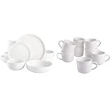Gibson Home Oslo Porcelain Dinnerware Set, Service for 4 (16pcs), White & Oslo 8-Piece Porcelain Mug Set, White, 12oz | Amazon (US)