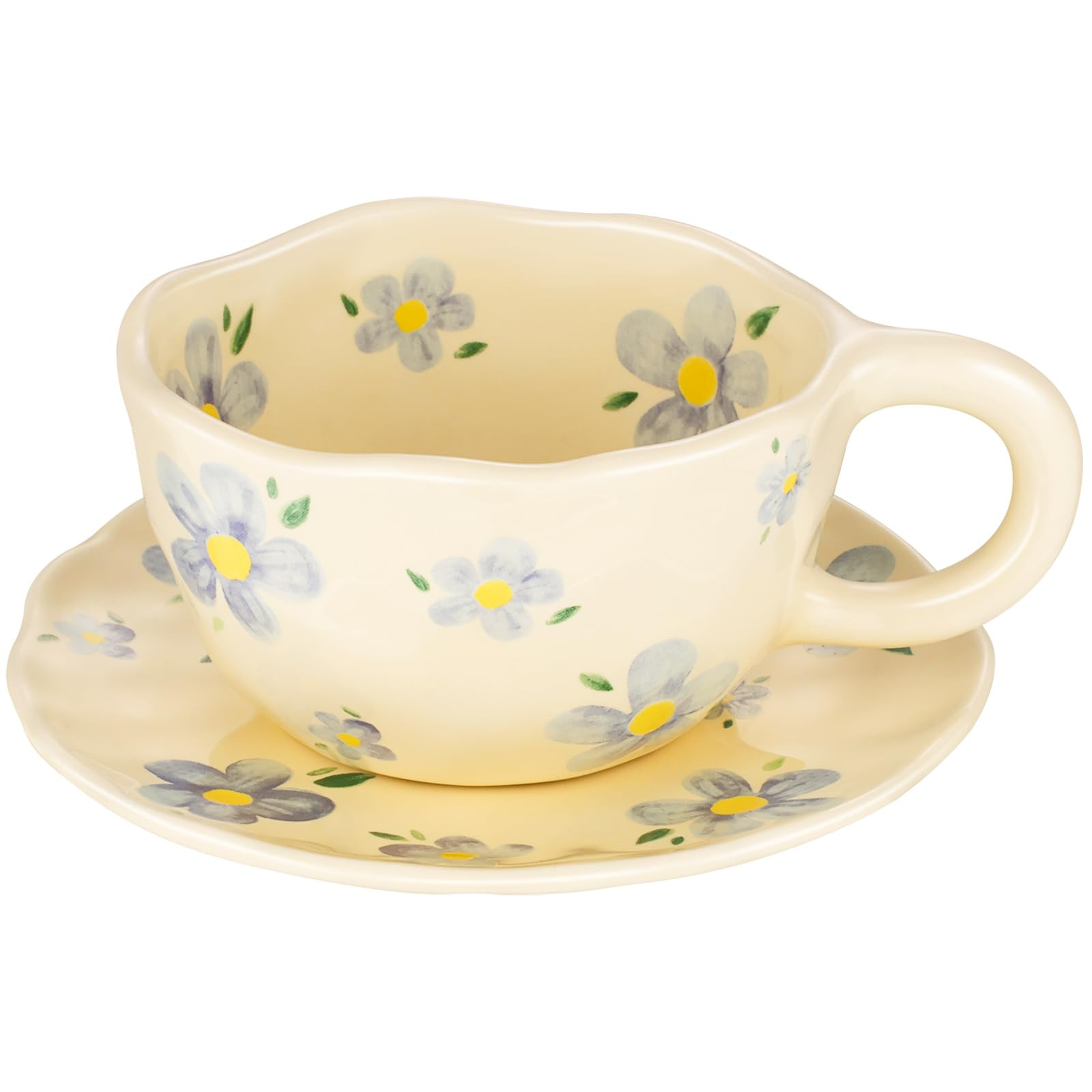 Cappuccino Cups with Saucers 8 oz Latte Art Cup Ceramics Coffee Mugs Irregular Aesthetic Flower C... | Amazon (US)