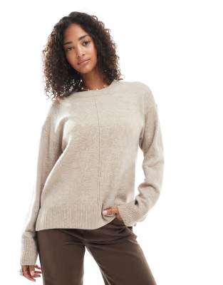 Pieces seam detail knitted jumper in beige melange | ASOS | ASOS (Global)
