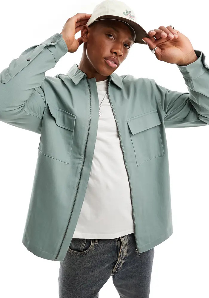 Cotton Twill Zip Shacket | Nordstrom