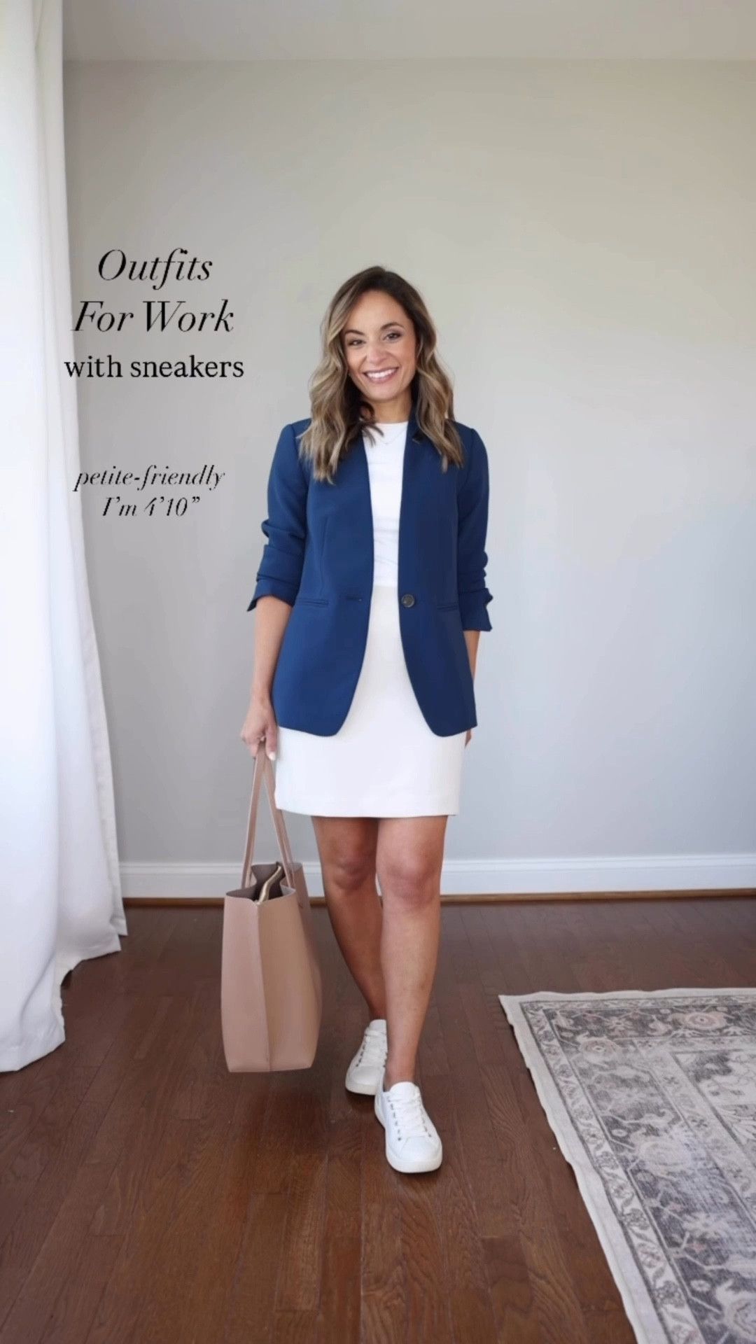 Three outfits for work with sneakers! 

Blue blazer (Ann Taylor): petite 00 | true to size (sleeves are long)
Skirt (LOFT): petite 00 
Top (similar linked) 
Blue pants (Ann Taylor): petite 00 | true to size
Ivory blazer (Ann Taylor): petite 00 | true to size 
Jeans (Quince): 24 x 26” midnight blue 
Sneakers (Vionic): true to size 
Sneakers (Gola): true to size 

#LTKWorkwear #LTKPetite