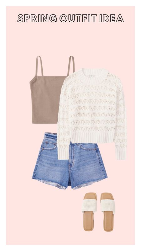 Crochet sweater, Abercrombie shorts, cropped tanks, white sandals, spring outfit idea 

#LTKstyletip #LTKSeasonal #LTKunder100