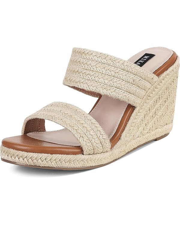 mikarka Slip On Wedge Sandals for Women Open Toe Espadrilles Platform Slides Dressy High Heel Bea... | Amazon (US)
