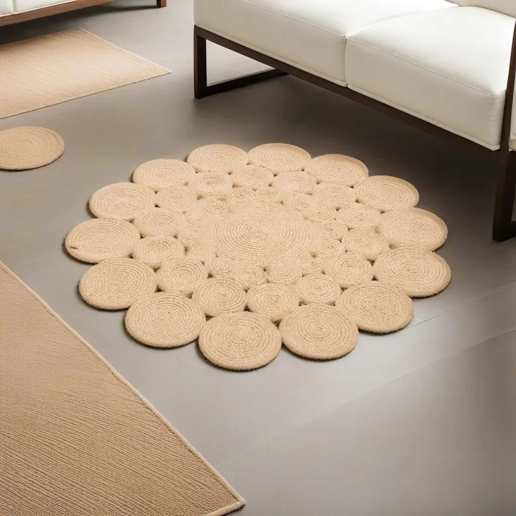 Dekorist Round Jute Rug, Decorative Boho Round Area Rug Carpet, Natural Beige - Daisy Jute Area R... | Walmart (US)