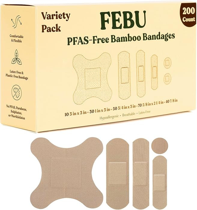 FEBU Eco-Friendly Bamboo Fabric Bandages | PFAS Free Bandages for Scrapes & Cuts | Flexible Fabri... | Amazon (US)