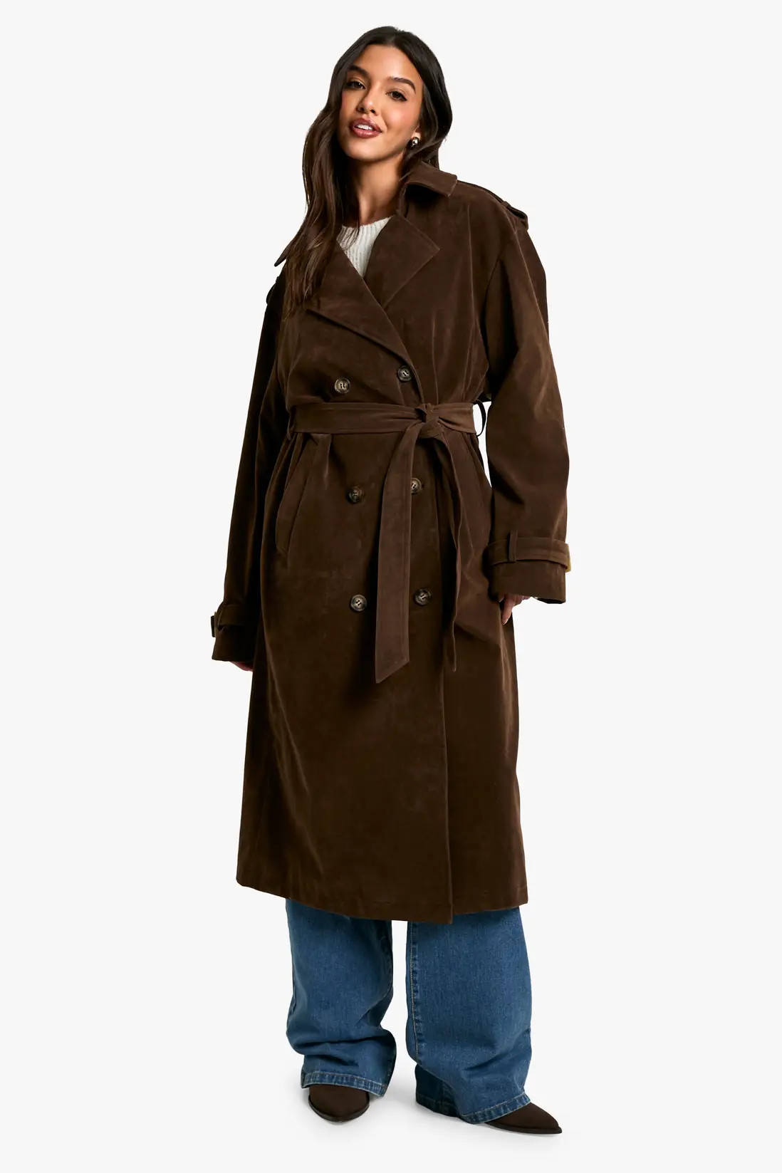 Chocolate Vintage Suede Look Trench Coat | Boohoo | Boohoo.com (UK & IE)