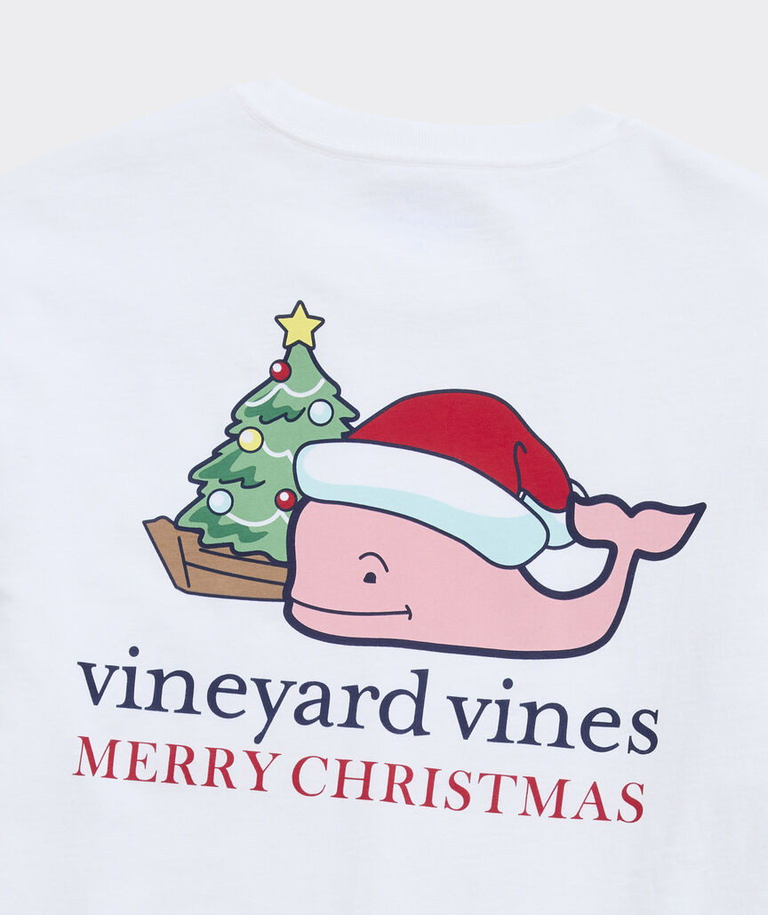 Santa Whale Tree Ornaments Long-Sleeve Pocket Tee | vineyard vines