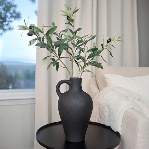 Luxurious Gift Set Textured Ceramic Vase 10 Inch with Olive Branches 22 Inch Tall Black Medium Vase Artificial Topiaries Fake Plants, Minimalist Shelf Decor, Neutral Home Office High End Gifting Decor | Amazon (US)