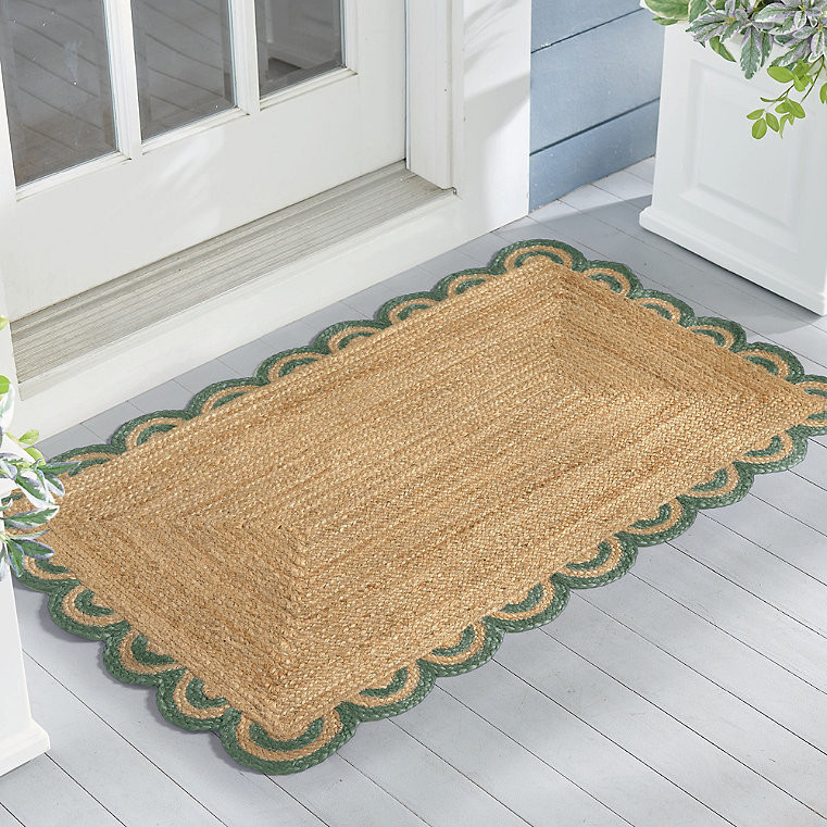 Scalloped Jute Door Mat - Green - Grandin Road | Grandin Road