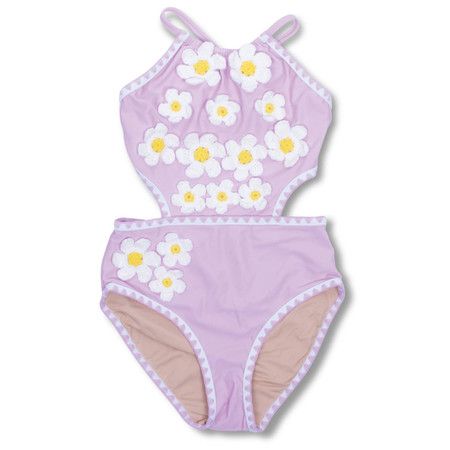 Crochet Lavender Daisy Girls Halter One Piece Swimsuit 2-14 | Shade Critters