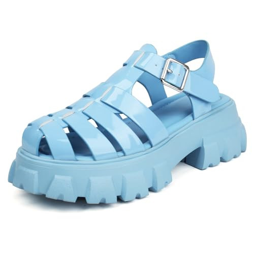 XIANGZU Women's Platform Sandals Wide Chunky Sandals Lug Sole Fisherman Summer Sandals (9.5, Light blue) | Amazon (US)
