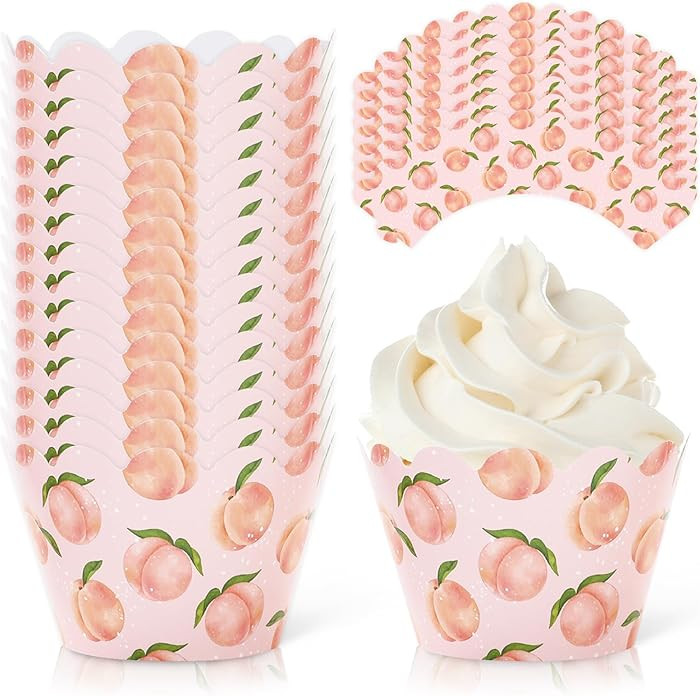 Whaline 36Pcs Peach Cupcake Wrappers Watercolor Pink Peach Cupcake Liners Decorative Cupcake Hold... | Amazon (US)