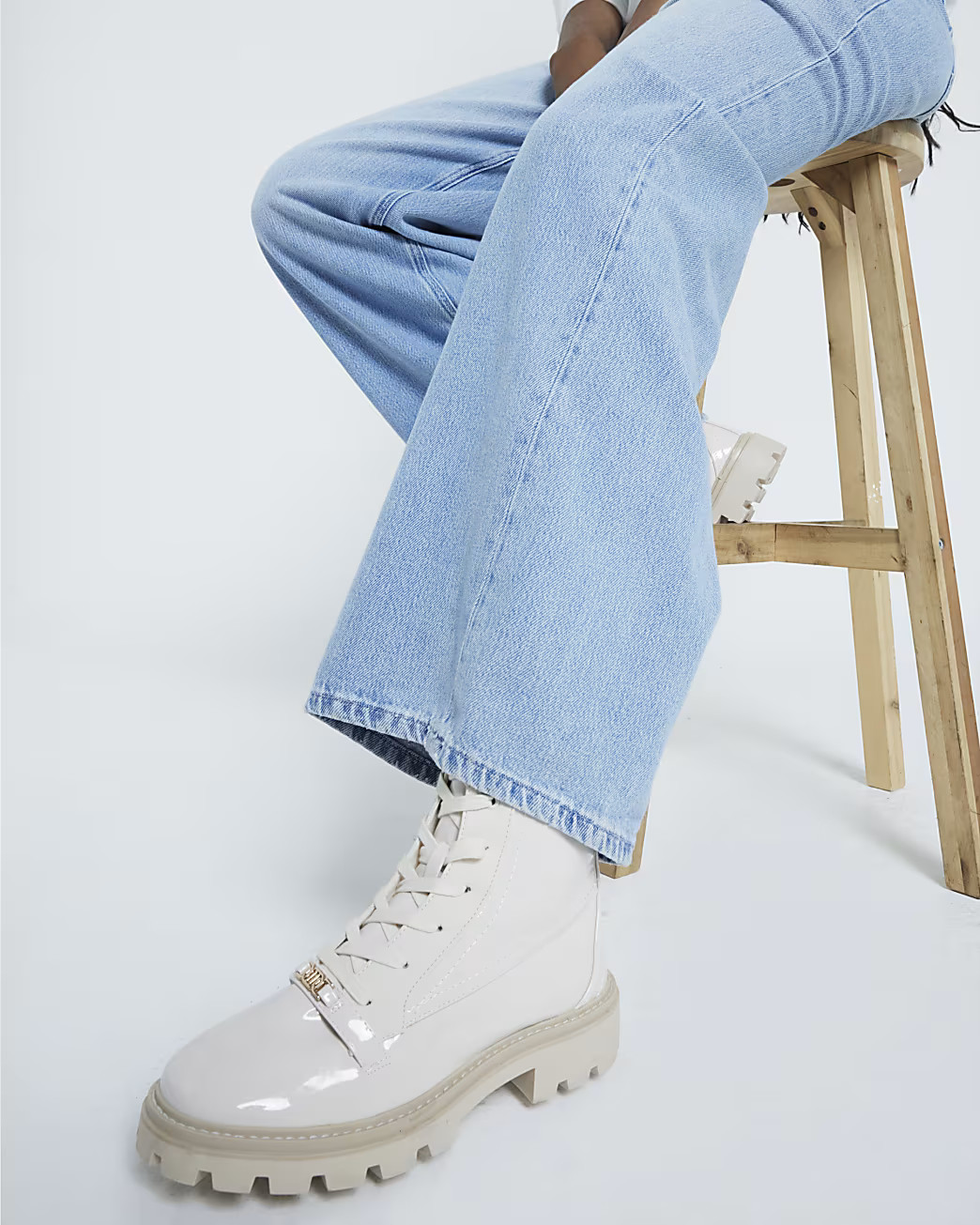 Cream wide fit lace up ankle boots | River Island UK & IE