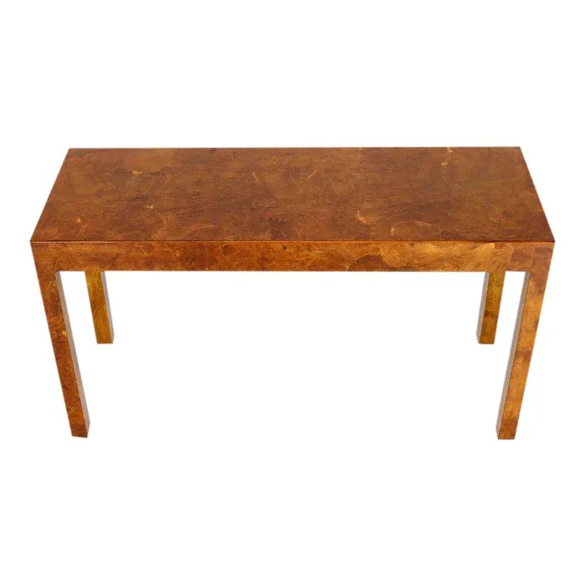 1970s Italian Burl Wood Patch Veneer Work Console Sofa Table | Chairish