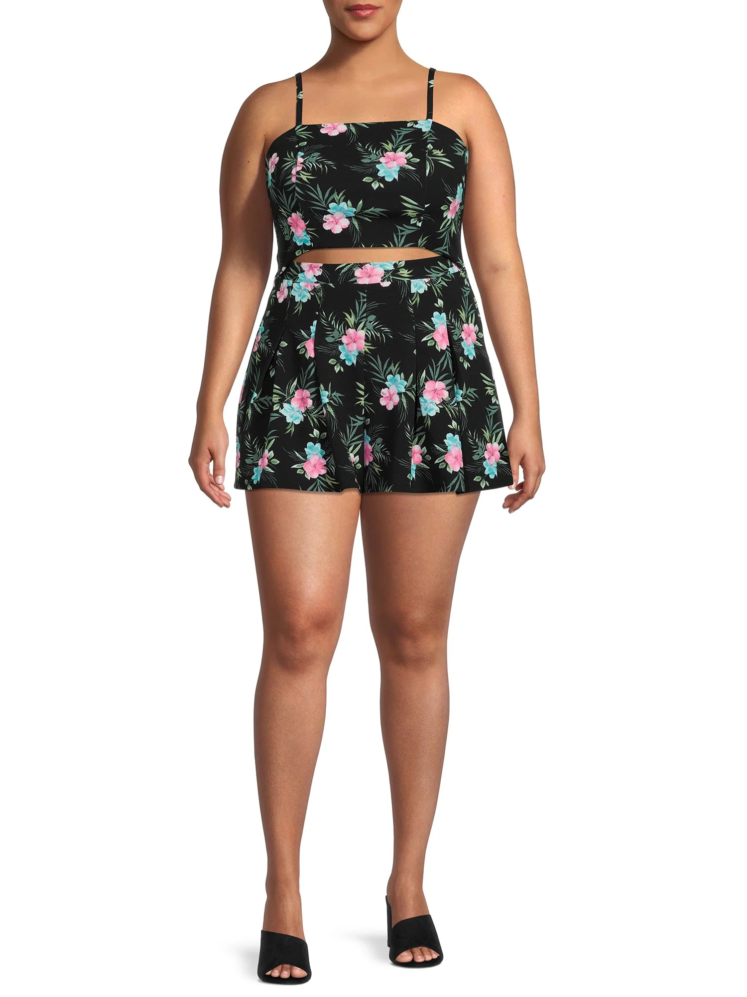 Madden NYC Juniors' Plus Size Printed Cutout Romper - Walmart.com | Walmart (US)
