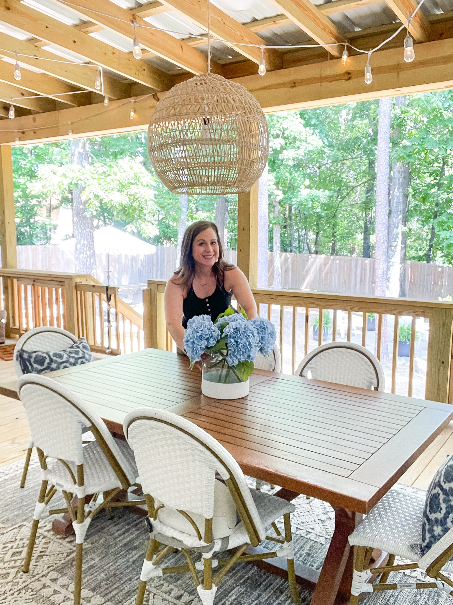 Outdoor dining space.
I added new chairs that look like the Serena and Lily ones!! 

#LTKhome #LTKFind #LTKSeasonal