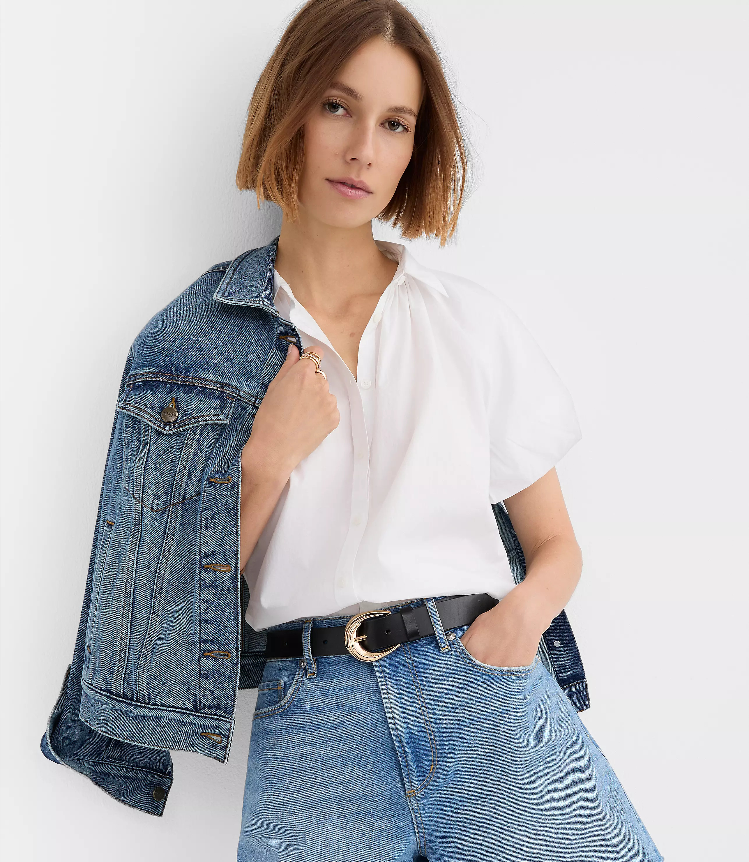 Poplin Bubble Sleeve Shirt | LOFT