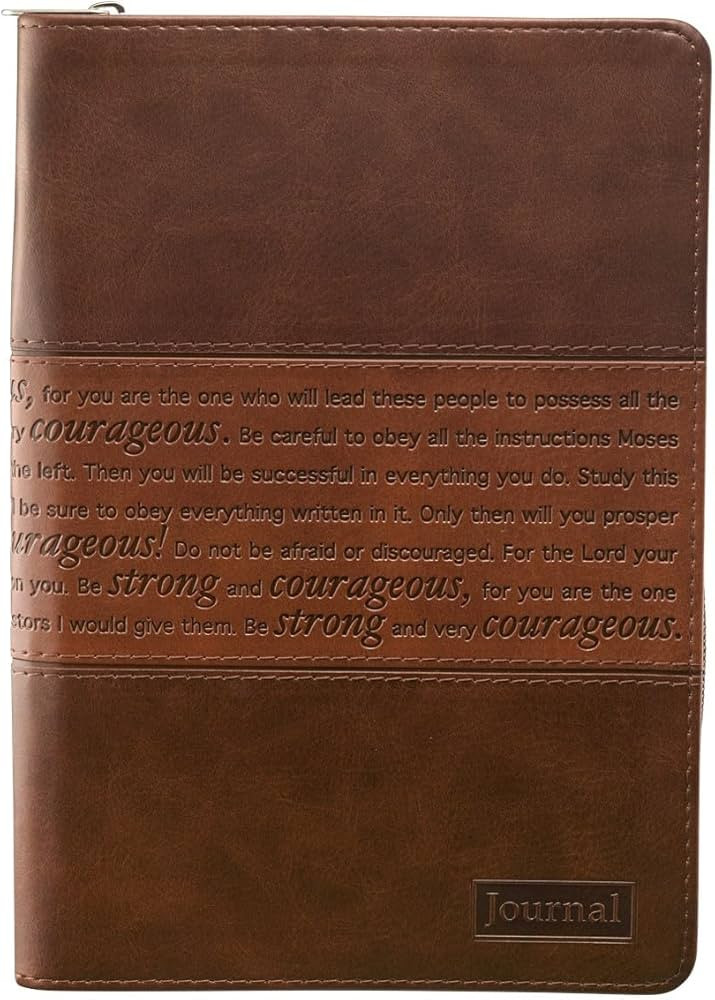 Classic Faux Leather Journal Strong and Courageous Joshua 1:57 Bible Verse, Brown Inspirational N... | Amazon (US)