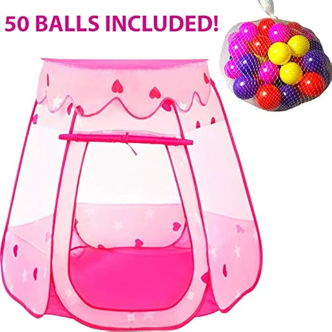 Playz Ball Pit Princess Castle Play Tents for Girls w/ Glow in The Dark Stars & 50 Balls - Pop Up Ch | Amazon (US)
