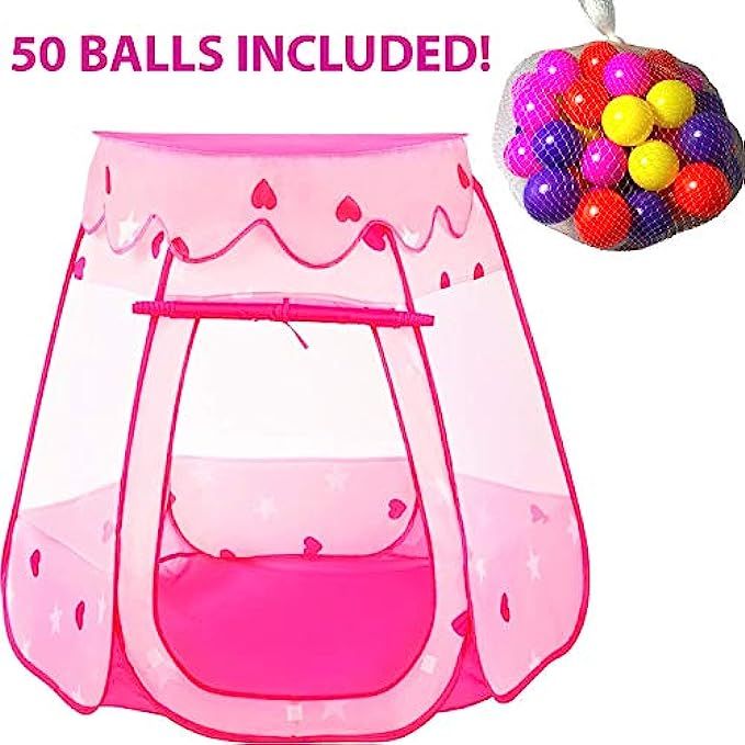 Playz Ball Pit Princess Castle Play Tents for Girls w/ Glow in The Dark Stars & 50 Balls - Pop Up Ch | Amazon (US)