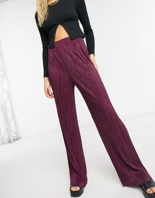 ASOS DESIGN plisse wide leg pant in oxblood | ASOS | ASOS (Global)