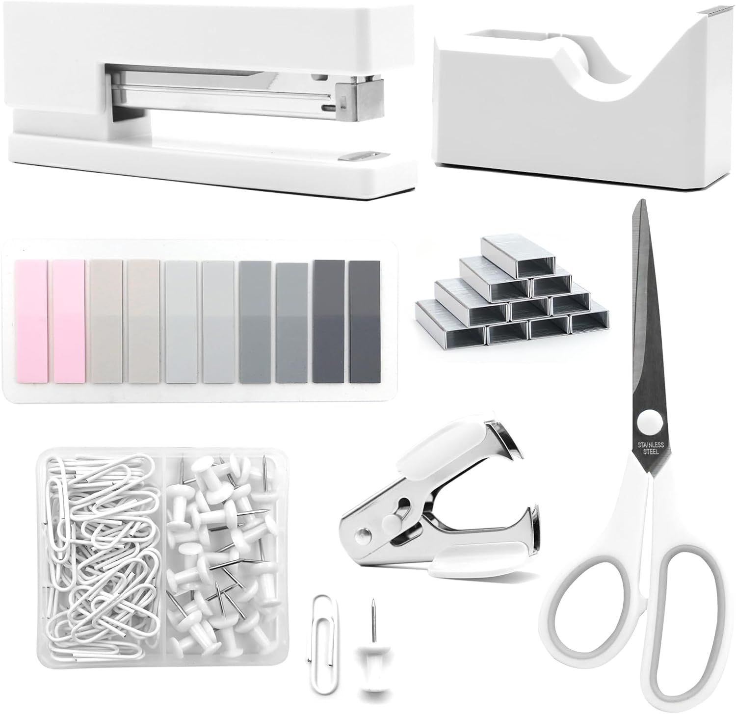 White Office Supplies, UPIHO White Desk Accessories, Stapler and Tape Dispenser Set for Women wit... | Amazon (US)