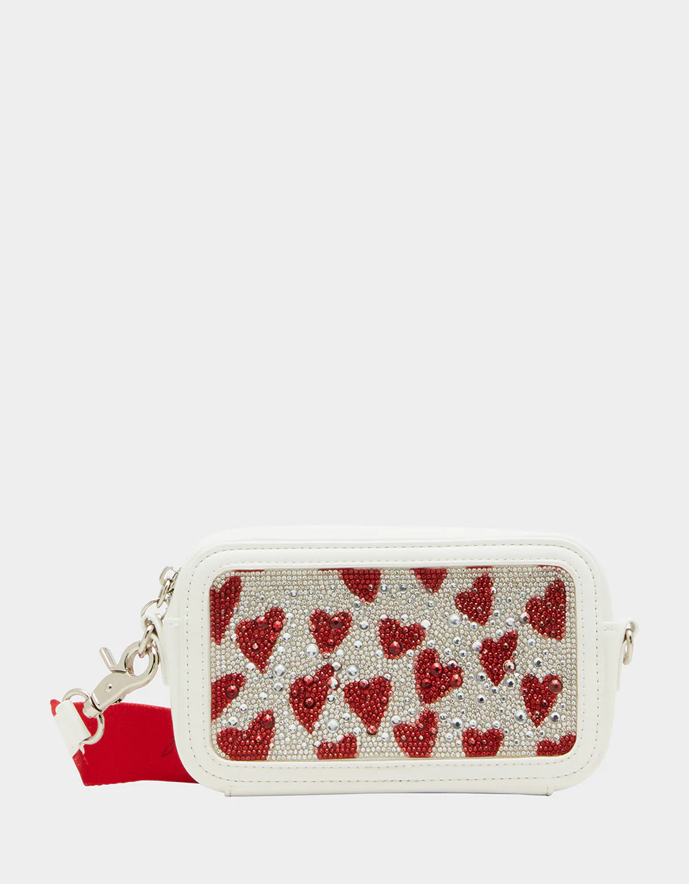 RHINESTONE CAMERA BAG RED MULTI | Women's Rhinestone Heart Crossbody Handbag | Betsey Johnson