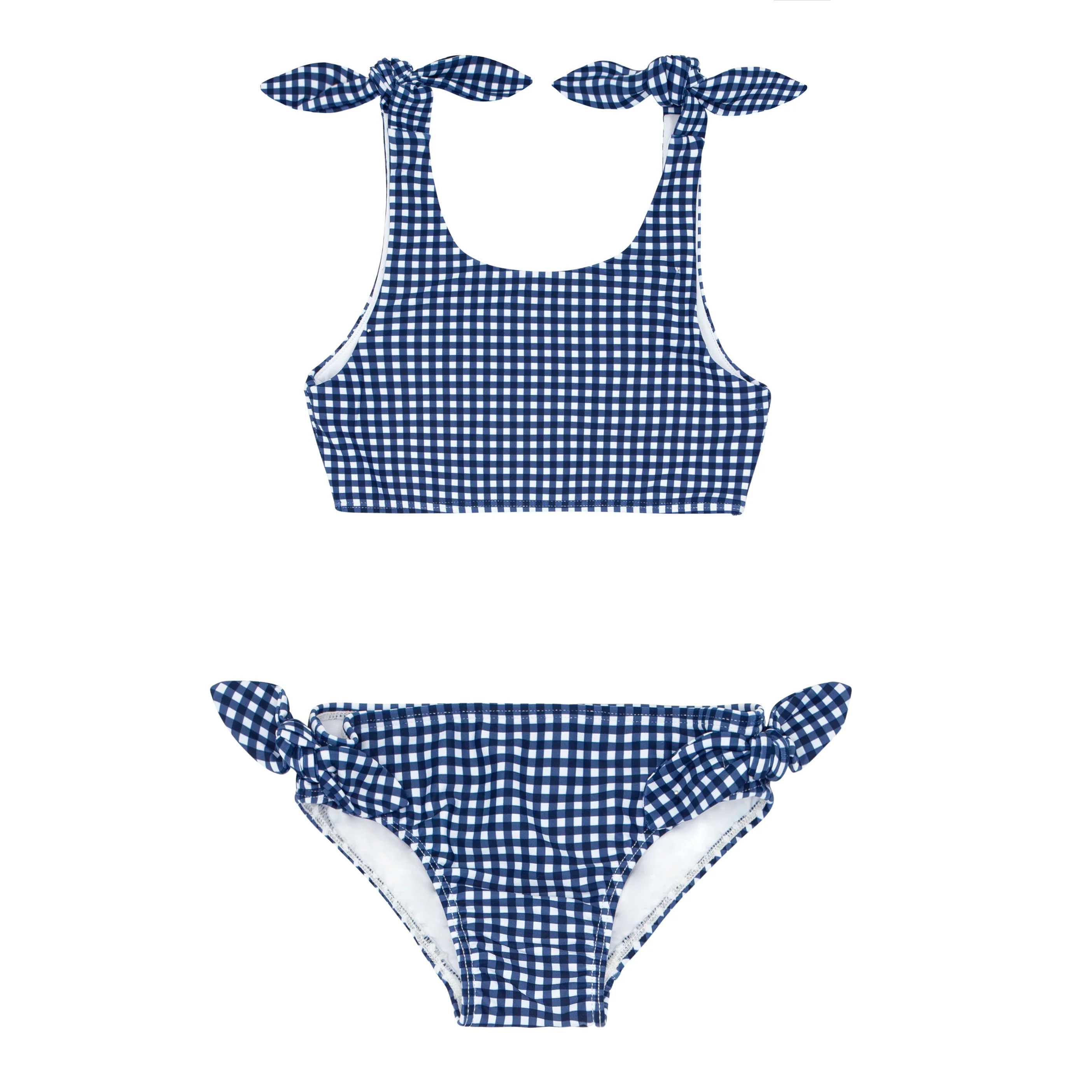 girls navy gingham tie-knot bikini | minnow